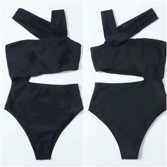 black cut out high waisted monokini one piece swim - Picture 8 of 8